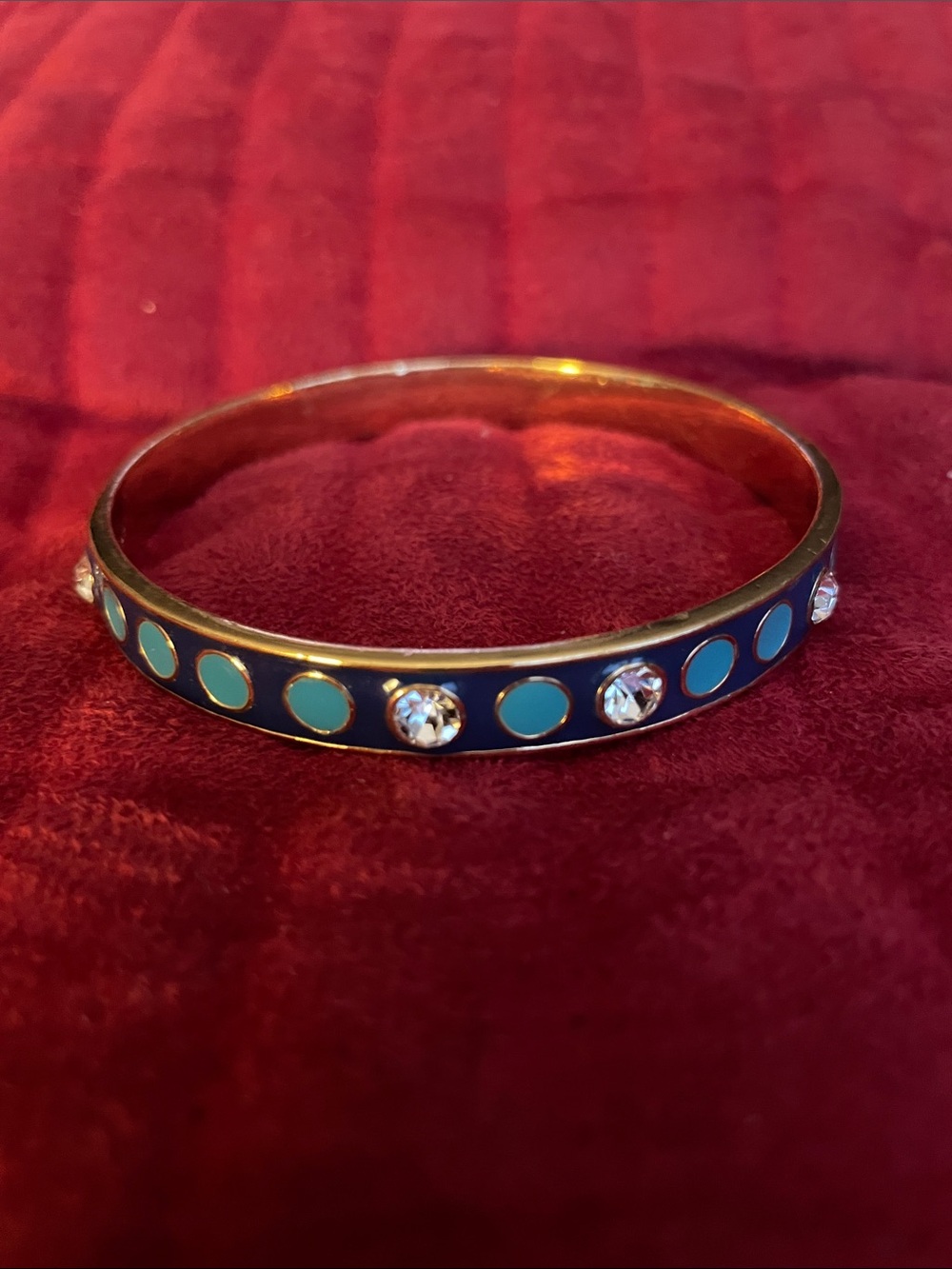 Kate Spade Gold-Tone Bangle Bracelet with Teal Enamel and Clear Crystals EUC
